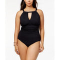Lauren Ralph Lauren Midnight Plus Size High-Neck Keyhole One-Piece Swimsuit, US S P