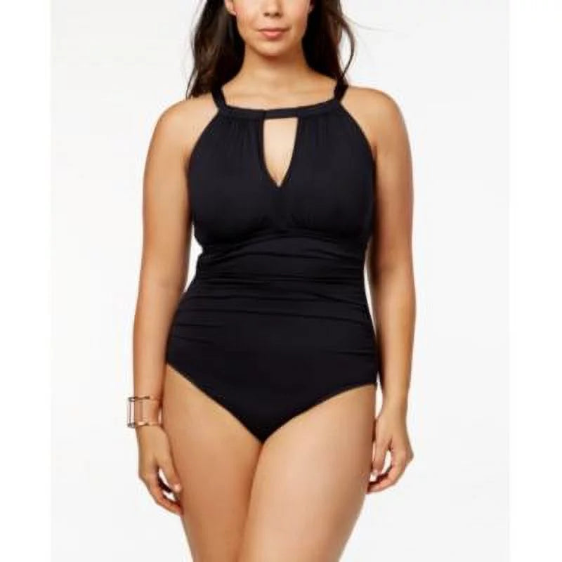 Lauren Ralph Lauren Midnight Plus Size High-Neck Keyhole One-Piece Swimsuit, US S P