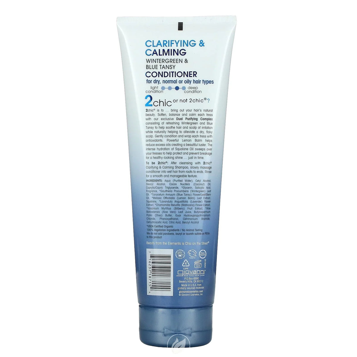 Giovanni, 2Chic, Clarifying & Calming Conditioner, Wintergreen + Blue Tansy, 8.5 Fl Oz (250 Ml), Pack of 2