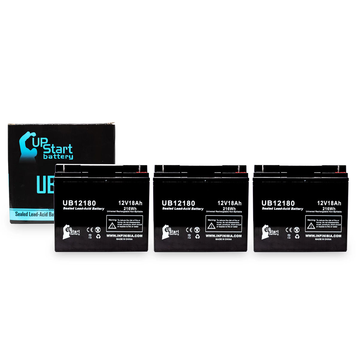 3x Pack - Compatible CSB BATTERY OF AMERICA GP12170 Battery - Replacement UB12180 Universal Sealed Lead Acid Battery (12V, 18Ah, 18000mAh, T4 Terminal, AGM, SLA)