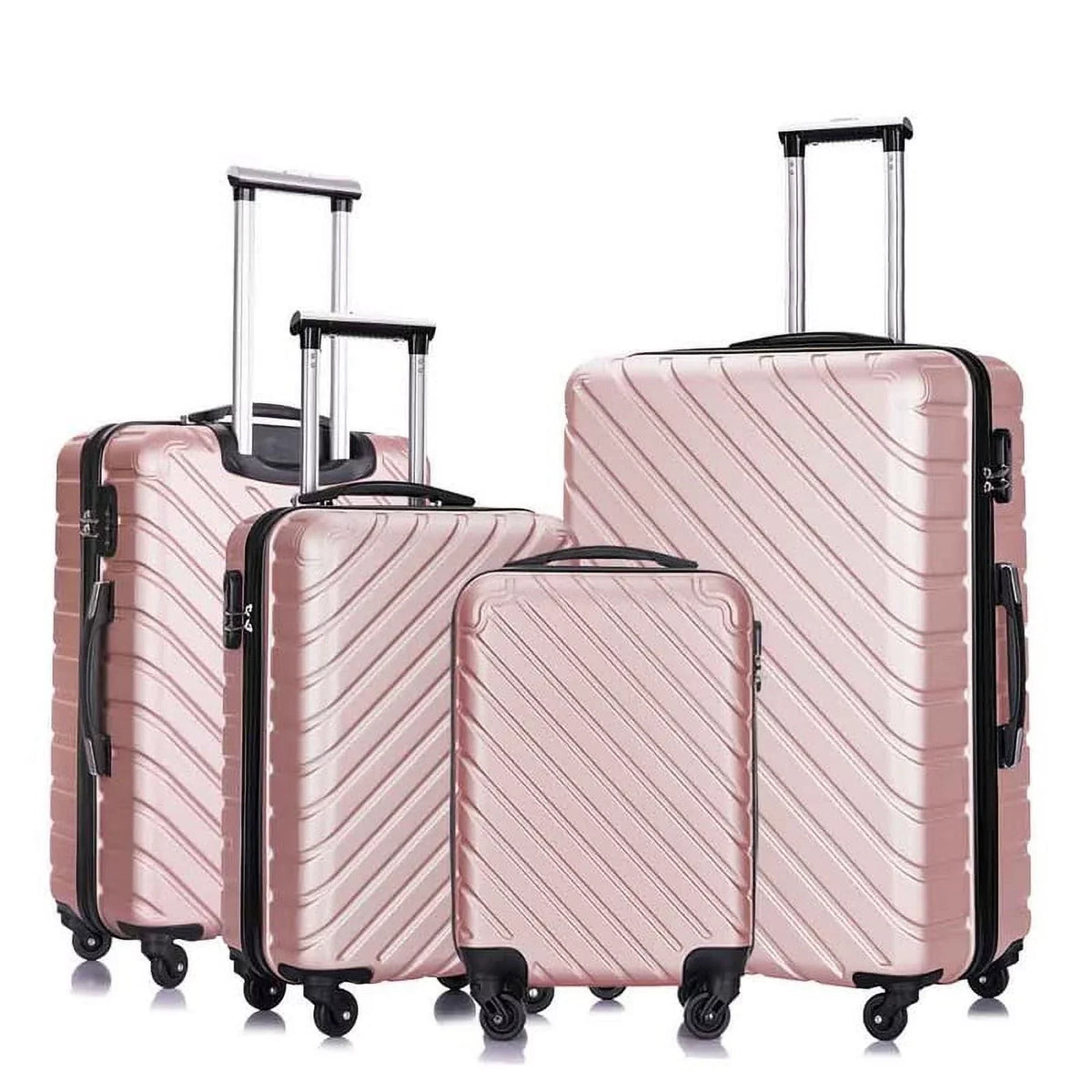 4 Piece Hardshell Luggage Sets,Travel Suitcase,Carry On Luggage with Spinner Wheels Free Cover&Hanger Inside rose gold
