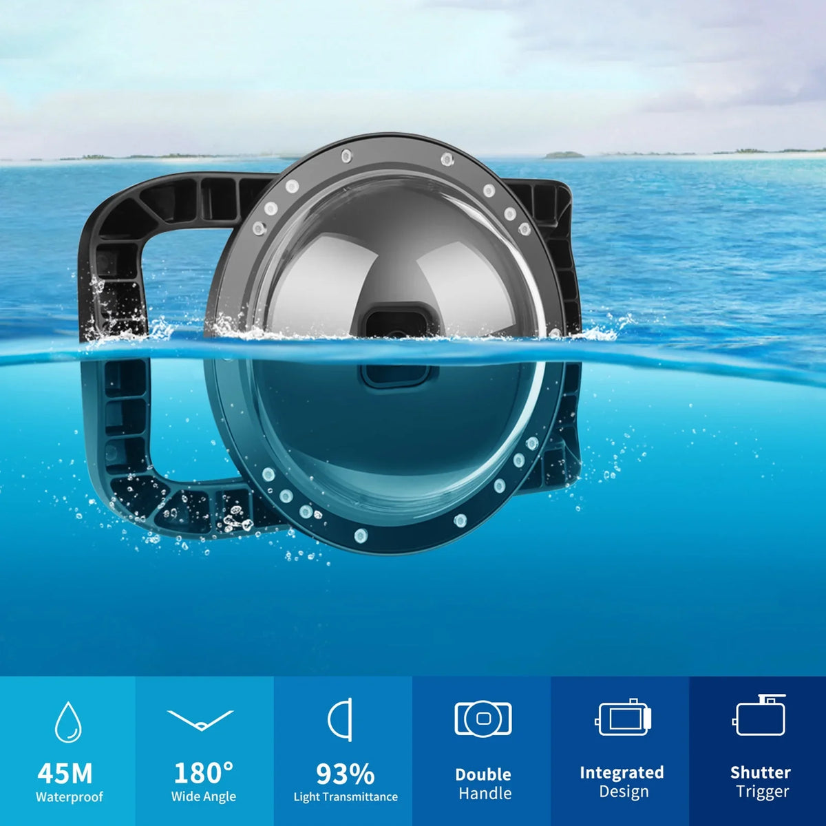SHOOT Dome Port,10 Case Camera Port Waterproof Case Dual Handle Port Camera Dual Handle Case 45m Port 9 Camera 45m Waterproof 180° ERYUE Mashem Camera ive Case ZDHF