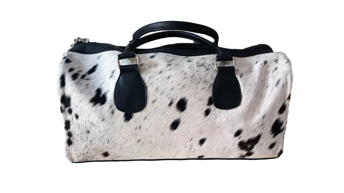 American Style Charcoal & White Large Duffle Bag Cowhide Men Leather Duffle Bag Travel, Sports & Gym Luggage Bag