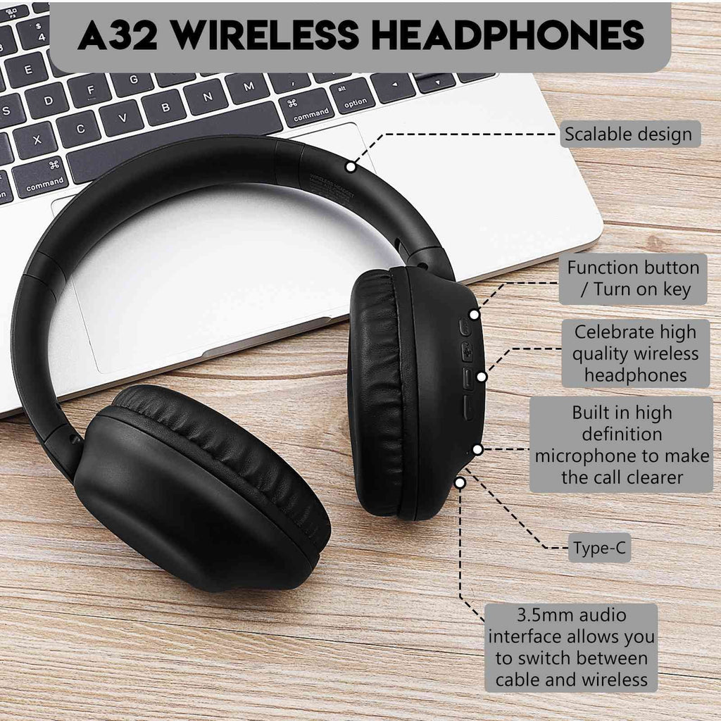 UrbanX UX991 Wireless Bluetooth Stereo Earphones High Resolution Audio Deep Bass Superior Comfort Over The Ear Headphones with Mic for HTC Desire 12 phone Call Support