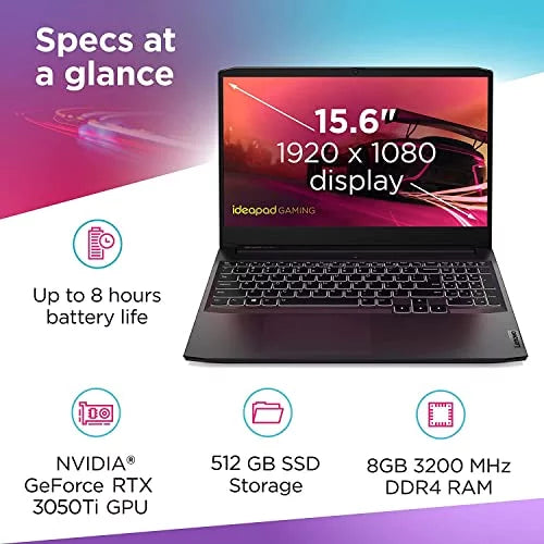 Lenovo IdeaPad Gaming 3 15.6" 120Hz Gaming Laptop AMD Ryzen 5-5600H 8GB RAM 512GB SSD RTX 3050 Ti 4GB GDDR6 Shadow Onyx