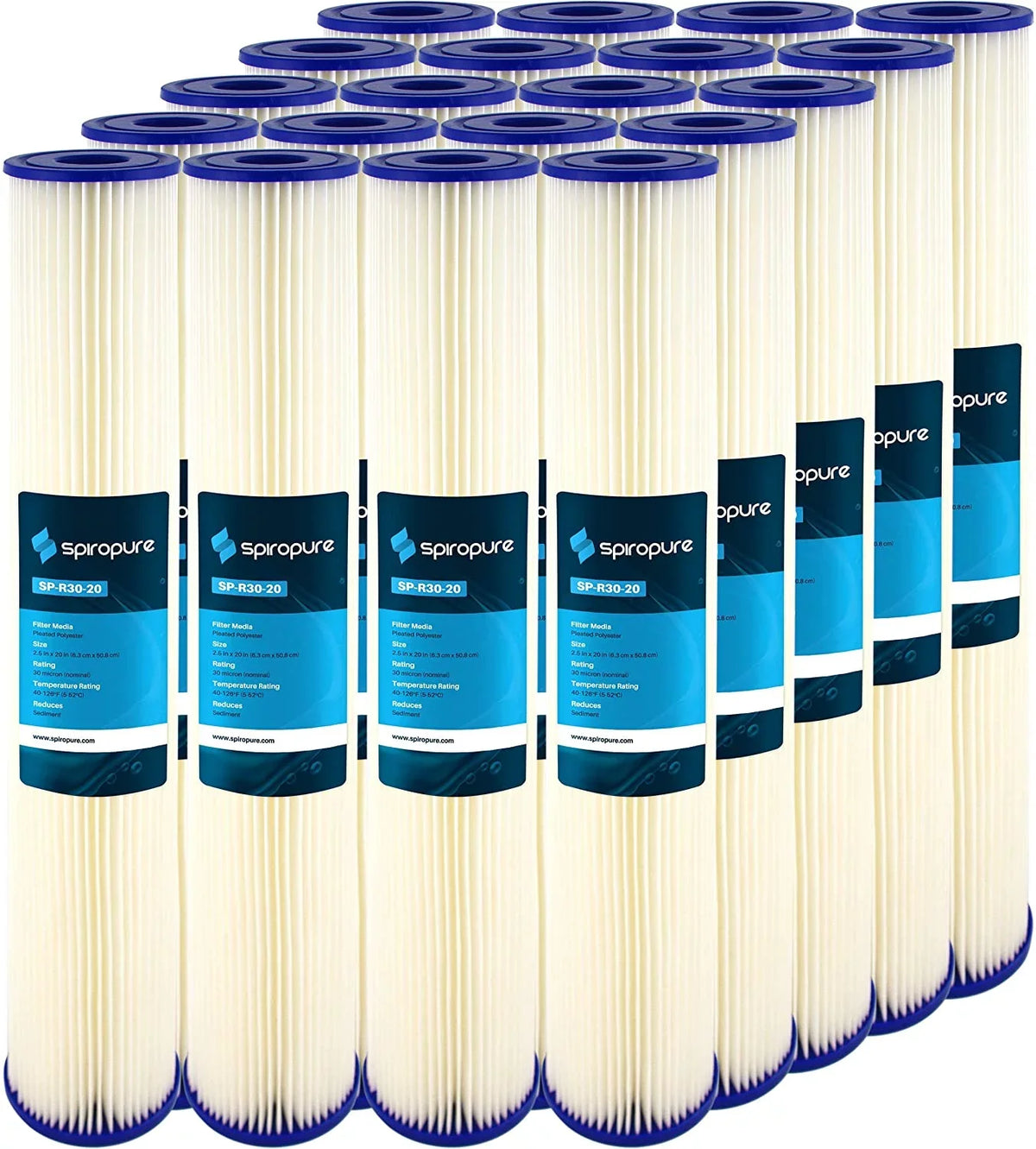 SpiroPure SP-R30-20 20x2.5 30 Micron Pleated Polyester Sediment Water Filter Cartridge SPC-25-2030 R30-20 155416-43 (Case of 20)