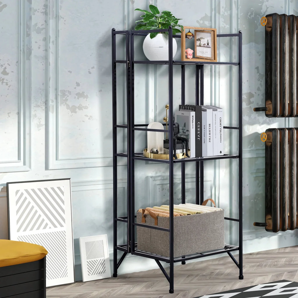 SYTHERS 3 Tier Wide Folding Metal Shelf, Metal Storage Rack, 13 x 11 x 33" Wire Shelving Unit, Heavy Duty Kitchen Organizer Shelf, Charcoal
