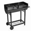 Anself Charcoal BBQ Stand with Lower Shelf and Wheels Steel Barbecue Grill Dark for Camping Cooking, Grilling, Smoking, Picnic, Hiking, Party, Garden, Patio 39.4 Centimeter Length