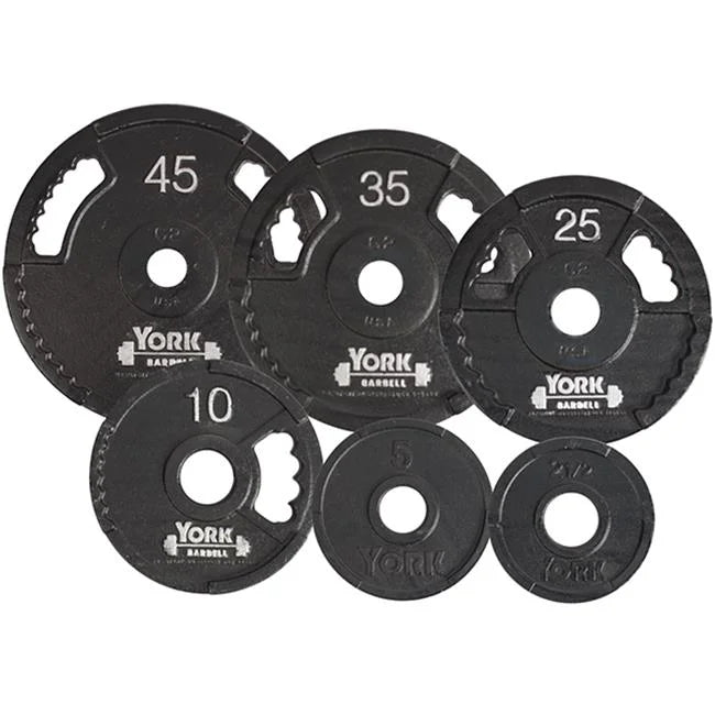 York Barbell G2 Olympic Dual Grip Thin Line Cast Iron Plate- Onyx - 10 lbs