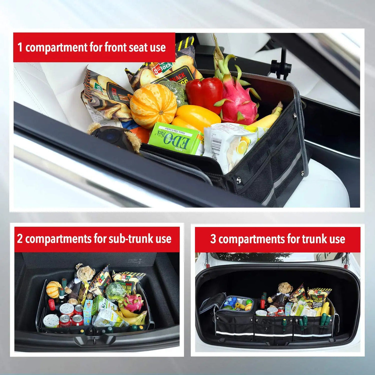 Glamor D Collapsible Trunk Organizer with Insulated Leak-proof Cooler Bag - 5-in-1 Car & SUV Cargo Storage Solution with Foldable Lid, Removable Dividers, and 2 Tie-Down Straps - Charcoal