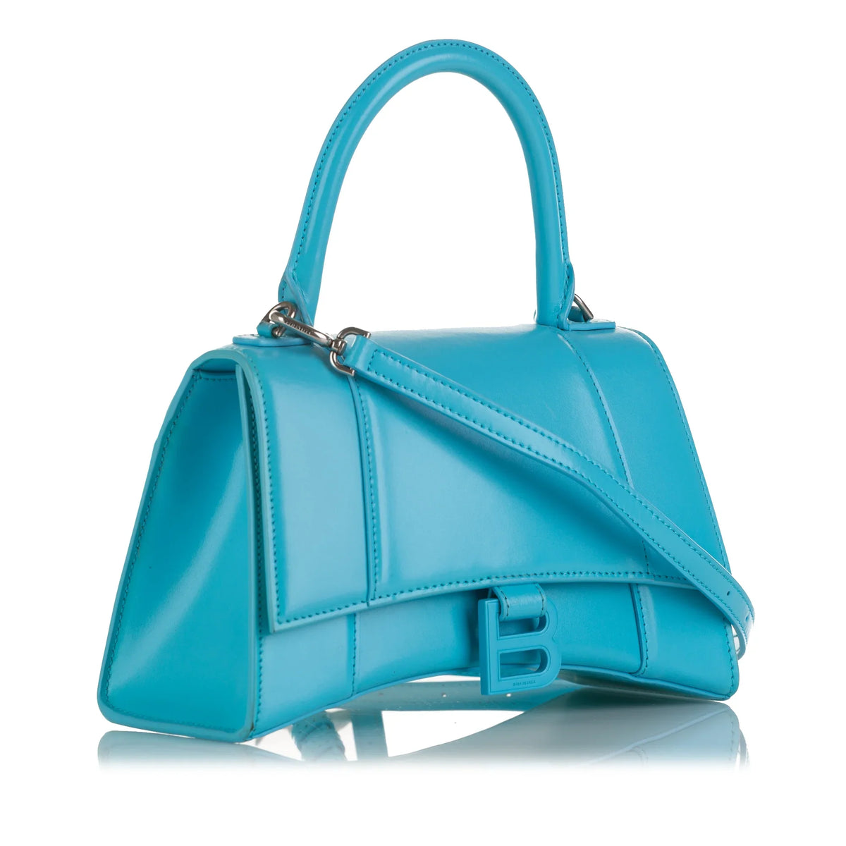Pre-Owned Authenticated Balenciaga Hourglass S Satchel Calf Leather Blue Unisex (Good)