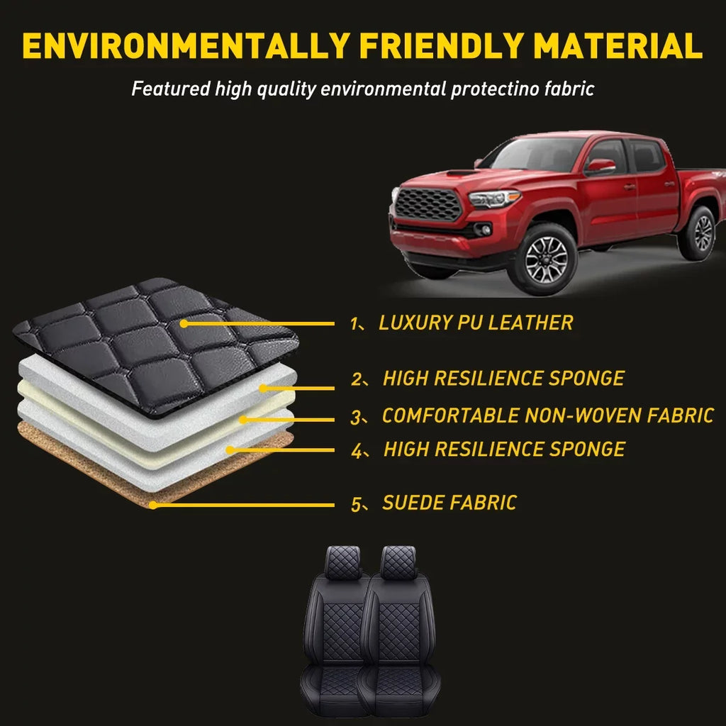 Car Seat Covers Full Set With Waterproof Leather Fit for 2007-2023 Toyota Tacoma Crew Cab (Full Set, Onyx