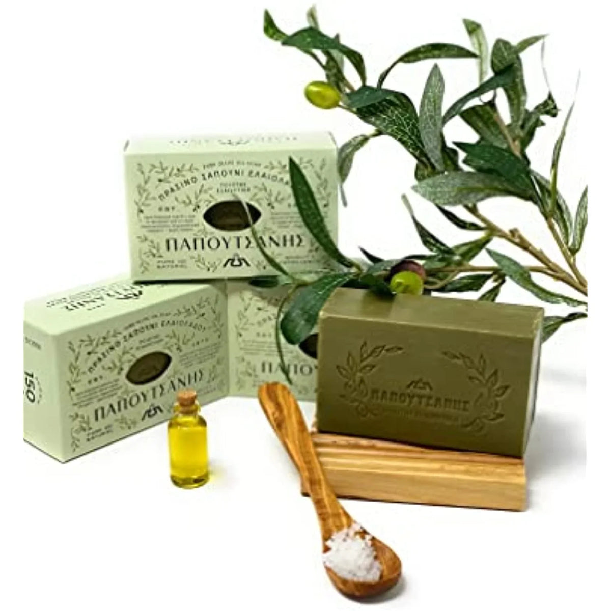 Papoutsanis Pure Greek Olive Oil Soap Of Bars, 8.8 oz, Pack Of 4 (250g)