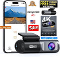 navycrest A3 4K WiFi 2160P Dash Camera for Cars, Cam Front Recorder with App, 24 Hours Parking Mode, G-Sensor, Night Vision, Loop Recording, Support 256GB Max