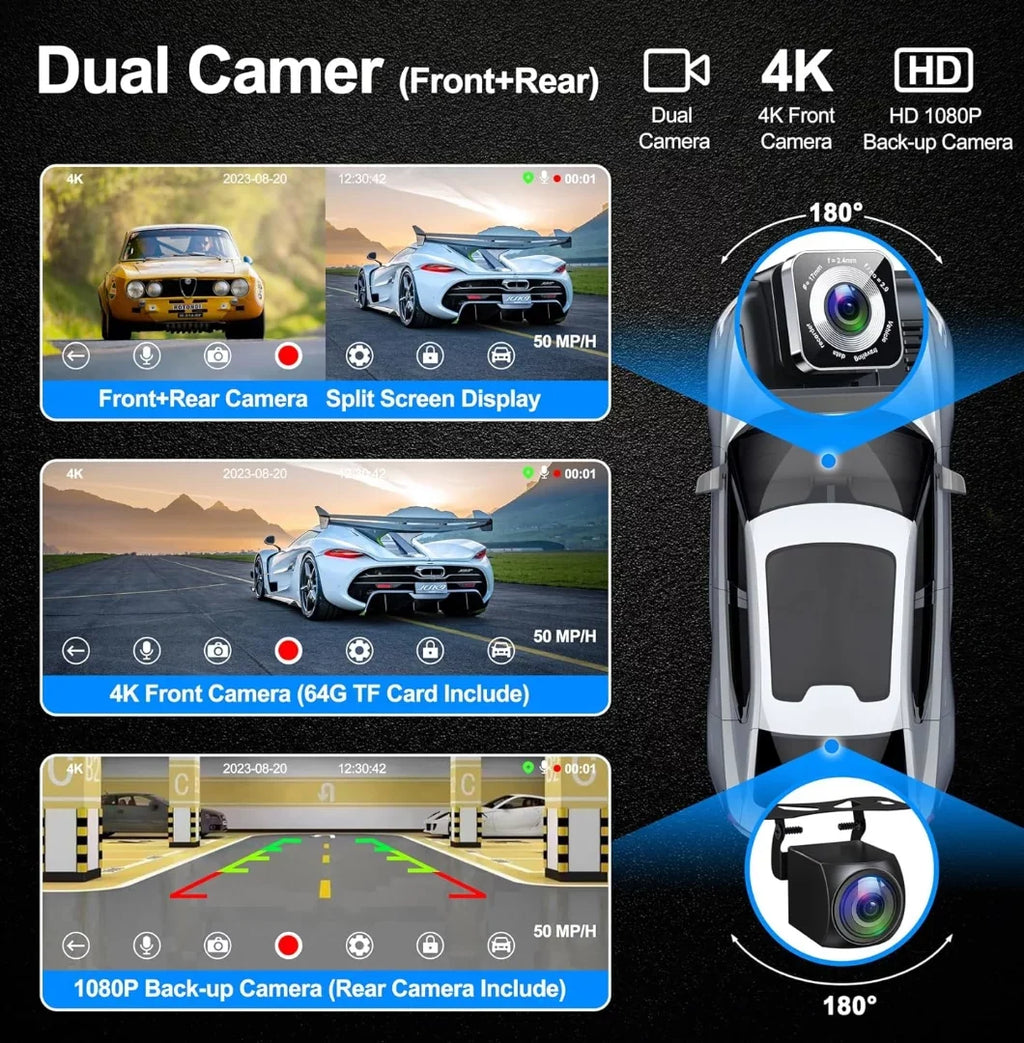 Portable Wireless Carplay& Android Auto Car Screen,10.26 Unit IPS Touchscreen with 4K Dashcam and HD Back-up Camera Support Bluetooth/Siri/Google/GPS/Mirror-Link