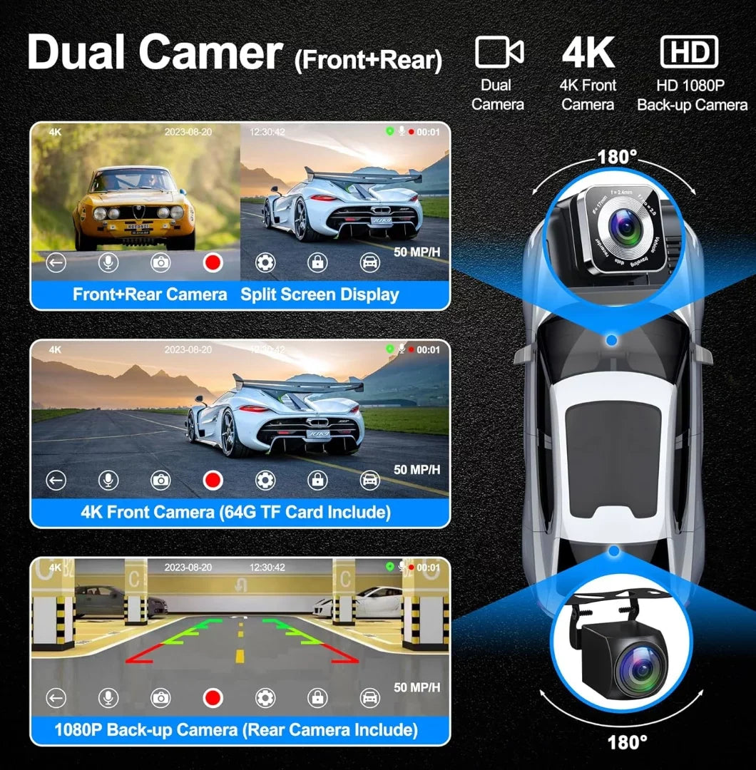 Portable Wireless Carplay& Android Auto Car Screen,10.26 Unit IPS Touchscreen with 4K Dashcam and HD Back-up Camera Support Bluetooth/Siri/Google/GPS/Mirror-Link