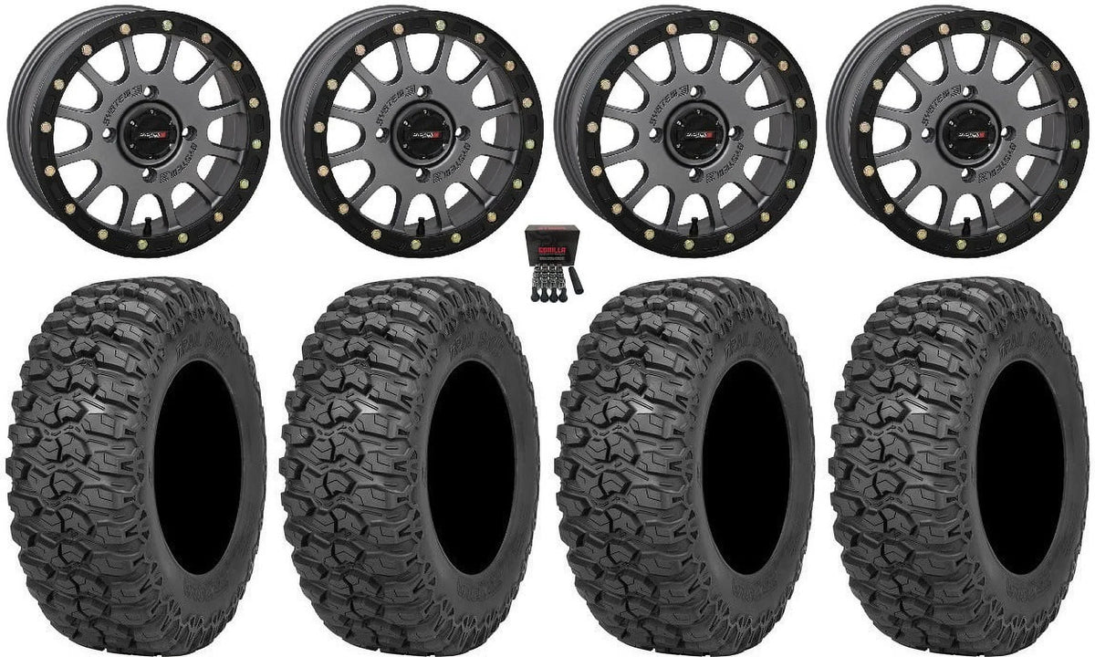 System 3 SB-5 14" Wheels Grey 30" Trail Saw 2.0 Tires Can-Am Commander Maverick Renegade Outlander Defender
