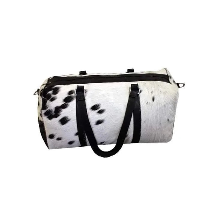 American Style Charcoal & White Large Duffle Bag Cowhide Men Leather Duffle Bag Travel, Sports & Gym Luggage Bag