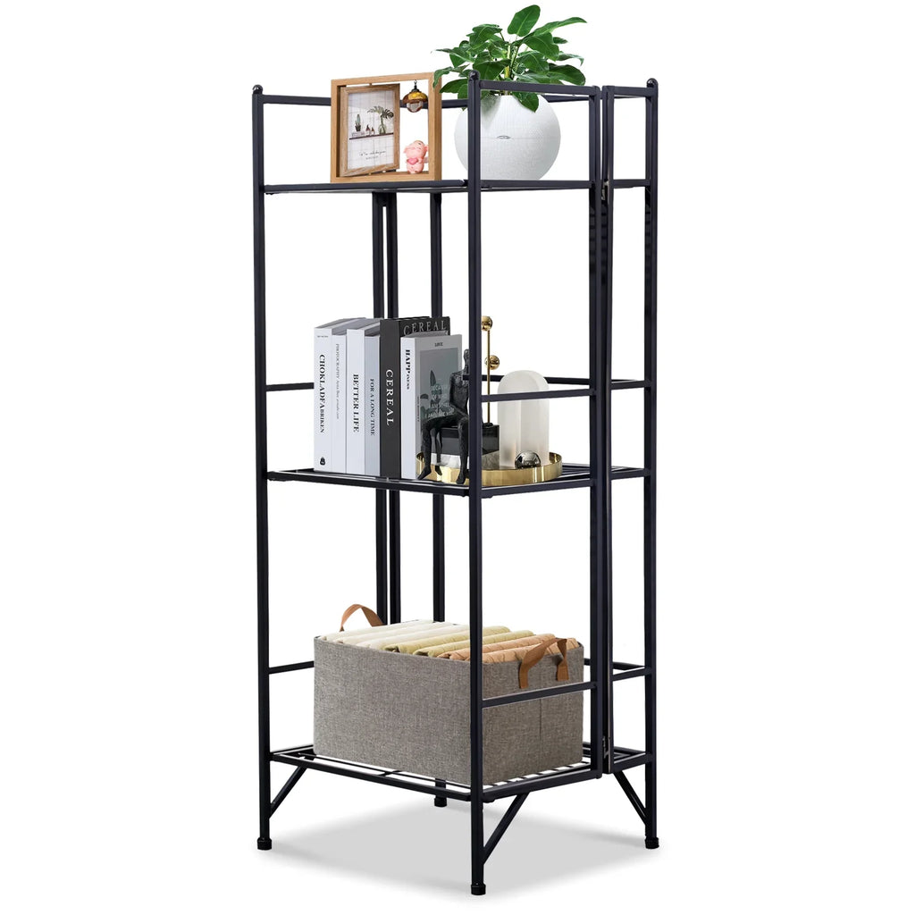 SYTHERS 3 Tier Wide Folding Metal Shelf, Metal Storage Rack, 13 x 11 x 33" Wire Shelving Unit, Heavy Duty Kitchen Organizer Shelf, Charcoal