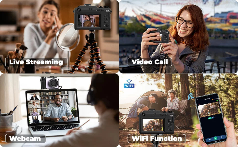 OIEXI 48MP Digital Camera for Photography,4K Video Camera with Front and Rear Dual Cameras,18X Digital Centimeter Screen,32GB Micro Card,Rechargeable Battery,Camera for Dark