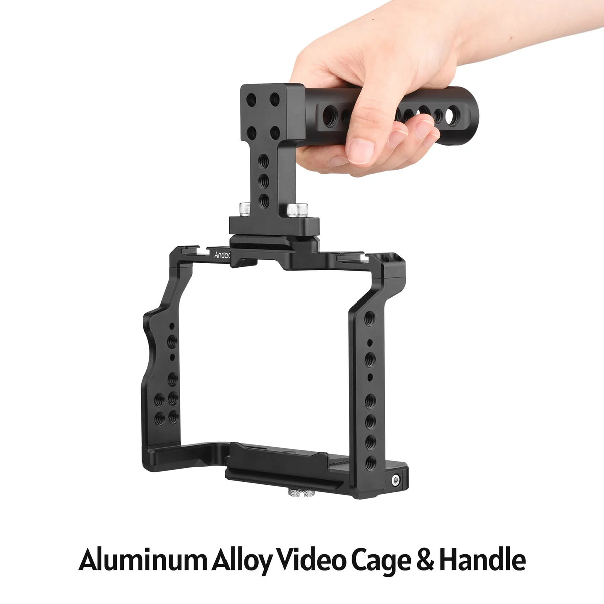 Andoer Camera Video Cage + Handle Kit Aluminum Alloy with Dual Cold Shoe Mounts Numerous 1/4 Centimeter Threads Replacement for Sony A7IV/ A7III/ A7II/ A7R III/ A7R II/ A7S II