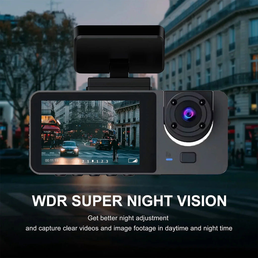 Hanru 1080P 3 Channel Front Rear Inside Dash Cam, Dash Camera, DVR Backup Cam for Cars, Three Way Triple Car Driving Recorder, 170°, Night Vision, Loop Recording, G-Sensor, Parking Monitor, WDR