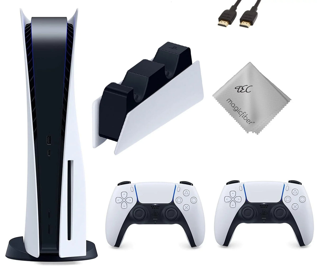 TEC Sony PlayStation_PS5 Gaming Console (Disc Version) with One Extra Controller Plus Dual Charging Station Bundle