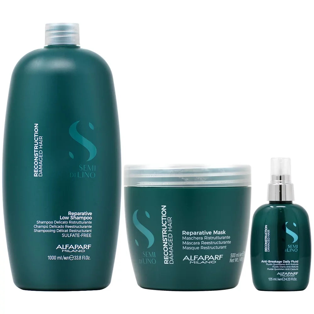 Alfaparf Semi Di Lino Reconstruction Reparative Shampoo 33.8oz & Mask 16.9oz & Fluid 4.23oz
