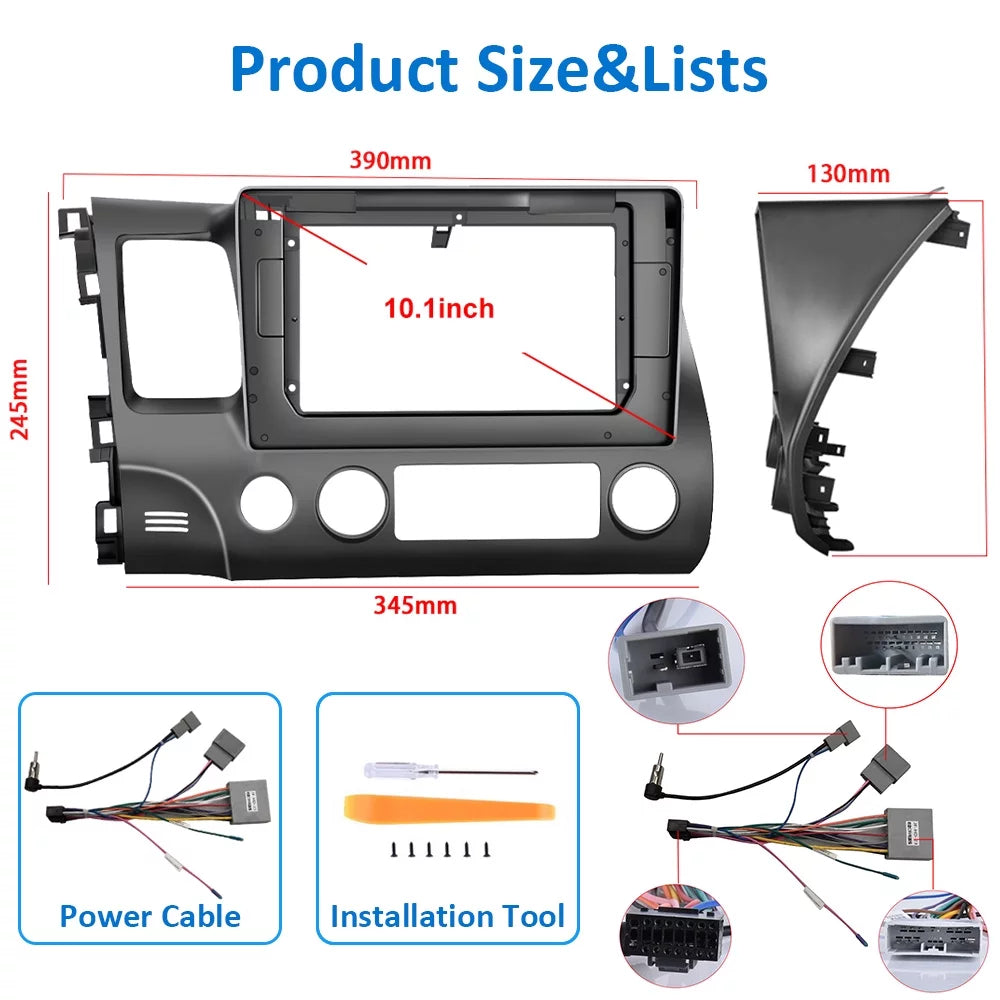 Podofo 2+64G for Honda Civic 2006-2011 Wireless Carplay Android Auto Mirror Link 10'' Touchscreen Car Stereo Radio Android 13 HD 1080P WIFI GPS Hifi FM Bluetooth, AHD Backup Camera
