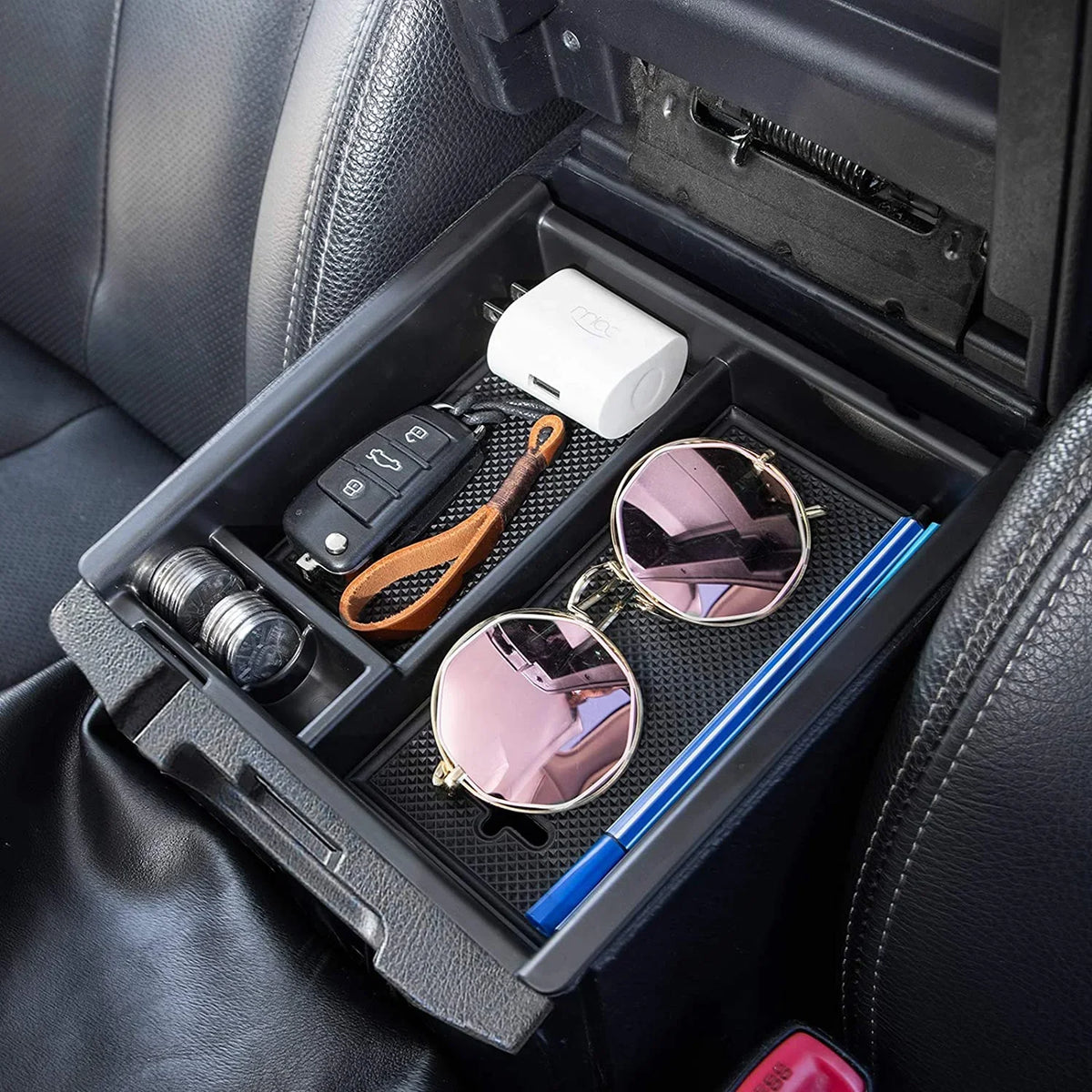JDMCAR Center Console Tray Organizer Compatible with Toyota Tacoma Accessories 2016-2022 2023, Armrest Insert Container ABS Material Secondary Storage Box