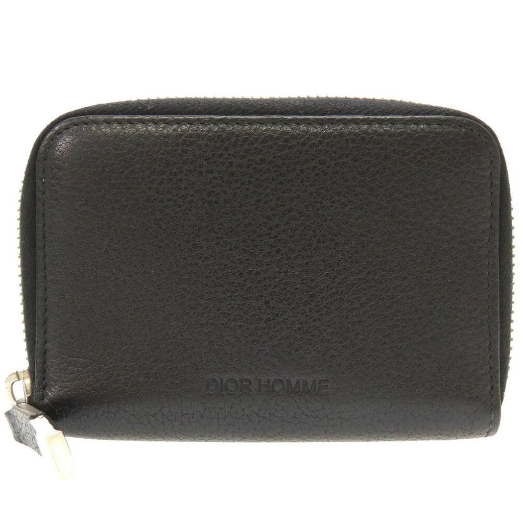 Pre-Owned Dior Homme Leather Charcoal Men's Round Coin Case (Good)