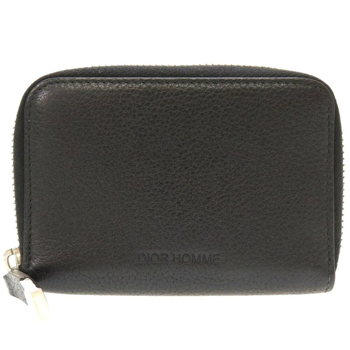Pre-Owned Dior Homme Leather Charcoal Men's Round Coin Case (Good)