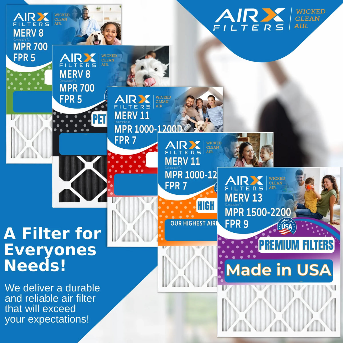 20x20x5 Air Filter MERV 11 Comparable to MPR 1000, MPR 1200 & FPR 7 Compatible with Air Bear 259112-103 Premium USA Made 20x20x5 Furnace Filter 2 Pack by AIRX FILTERS WICKED CLEAN AIR.