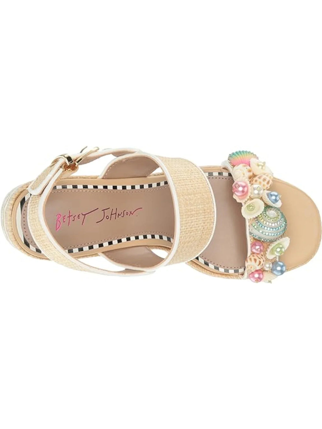 BETSEY JOHNSON Womens Beige Mixed Media 2" Platform Embellished Woven Shellie Round Toe Block Heel Buckle Slingback Sandal 10 M