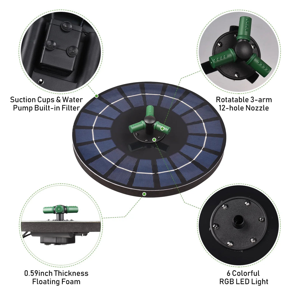 fountain,Led Solar Water Pump With Battery Auto-shut Off With Battery Auto-shut Off 9 Inch 9 Centimeter Bath Nozzle Led Solar 6w Auto-shut Off 9 With Rotatable Nozzle Solar Water Pump Yaliya Qisuo