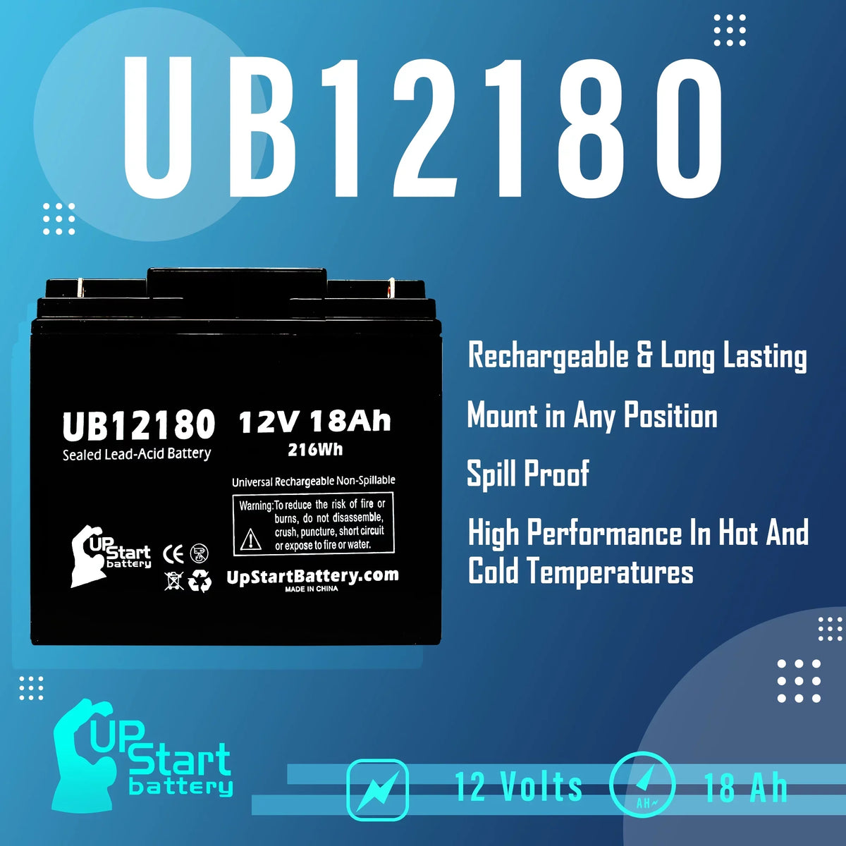 3x Pack - Compatible CSB BATTERY OF AMERICA GP12170 Battery - Replacement UB12180 Universal Sealed Lead Acid Battery (12V, 18Ah, 18000mAh, T4 Terminal, AGM, SLA)