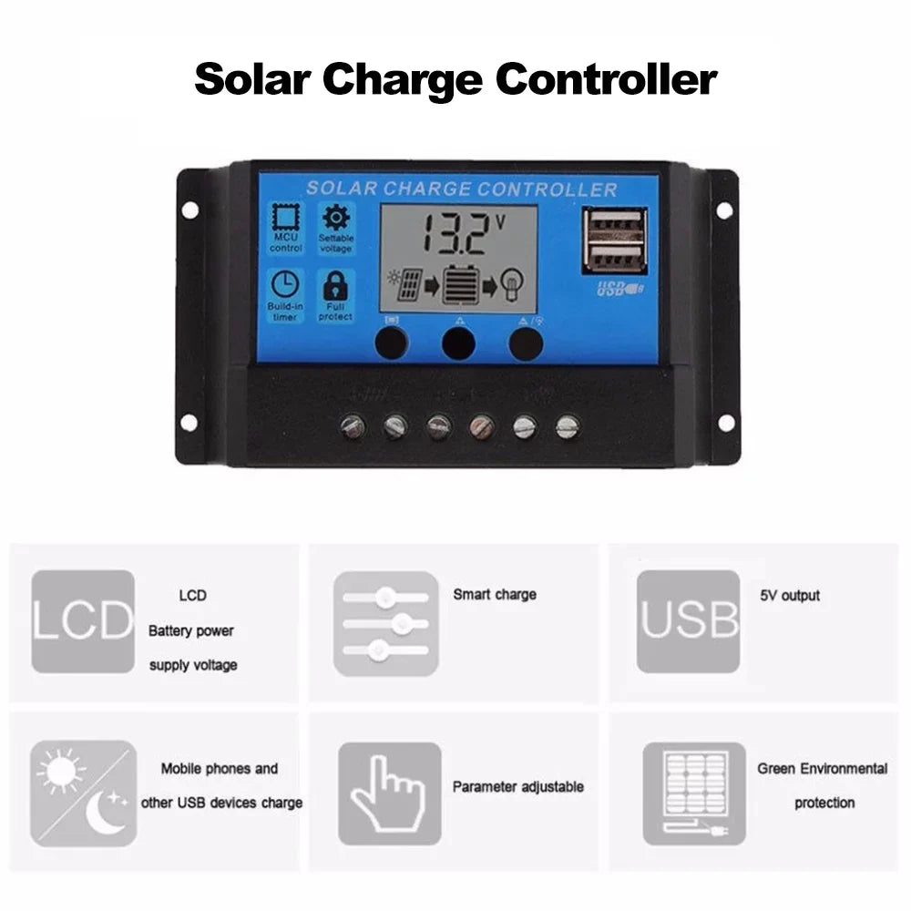 50W 5V/18V Solar Panel Dual USB Output Monocrystalline Solar Panel IP65 Water-resistant with 10A Solar Charge Controller Regulator for Car Yacht Batterys Boat Charger