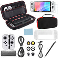 16-in-1 Accessories Kit Fit for Nintendo Switch OLED, EEEkit Accessories Bundle with Carrying Case, Protective Cover Case, Tempered Glass Screen Protector, Thumb Grips, and More, Dark