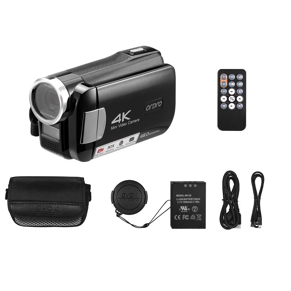 Dcenta AC2 4K Digital Video DV Recorder 48MP 30X Digital Zoom IR 3.0 Centimeter IPS Touchscreen with Battery Remote Control Carry Bag