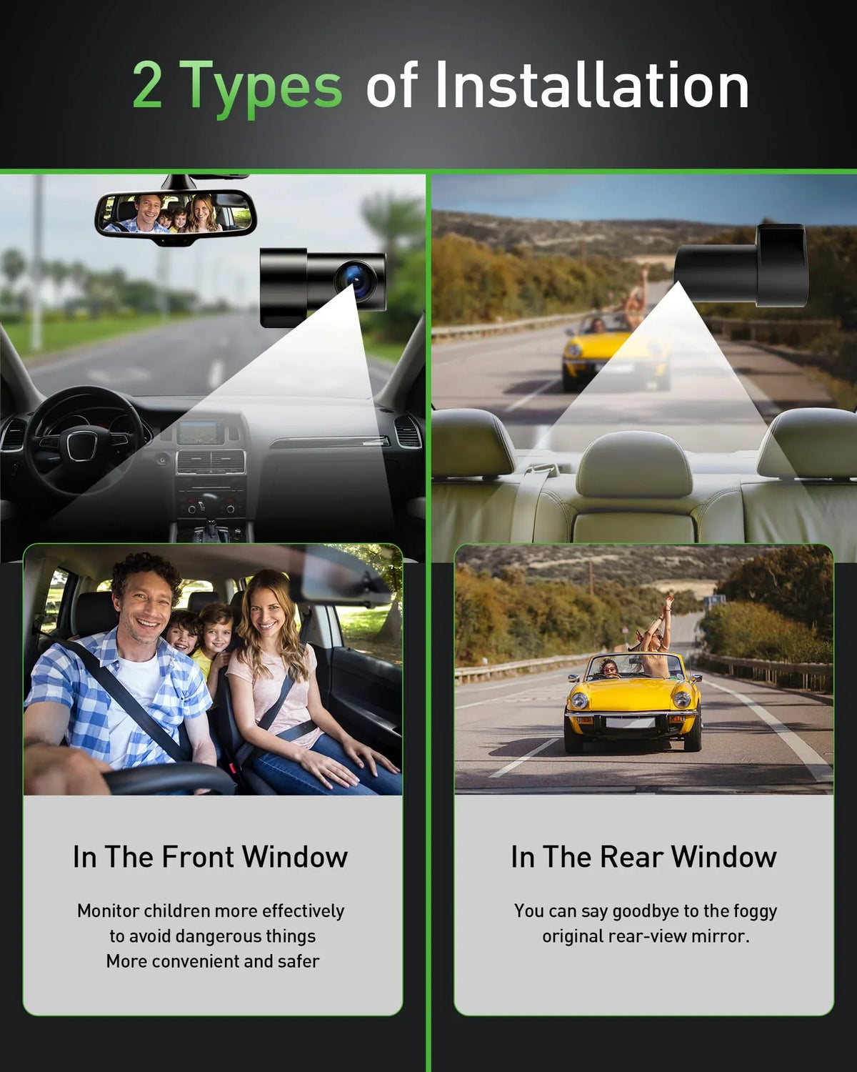 Advanced 4K+1080P WiFi dual dash cam, car front and rear dash cam, Inch IPS dual dash cam, night vision, 24 hours parking mode, loop recording, 170° wide angle, 64GB SD card included