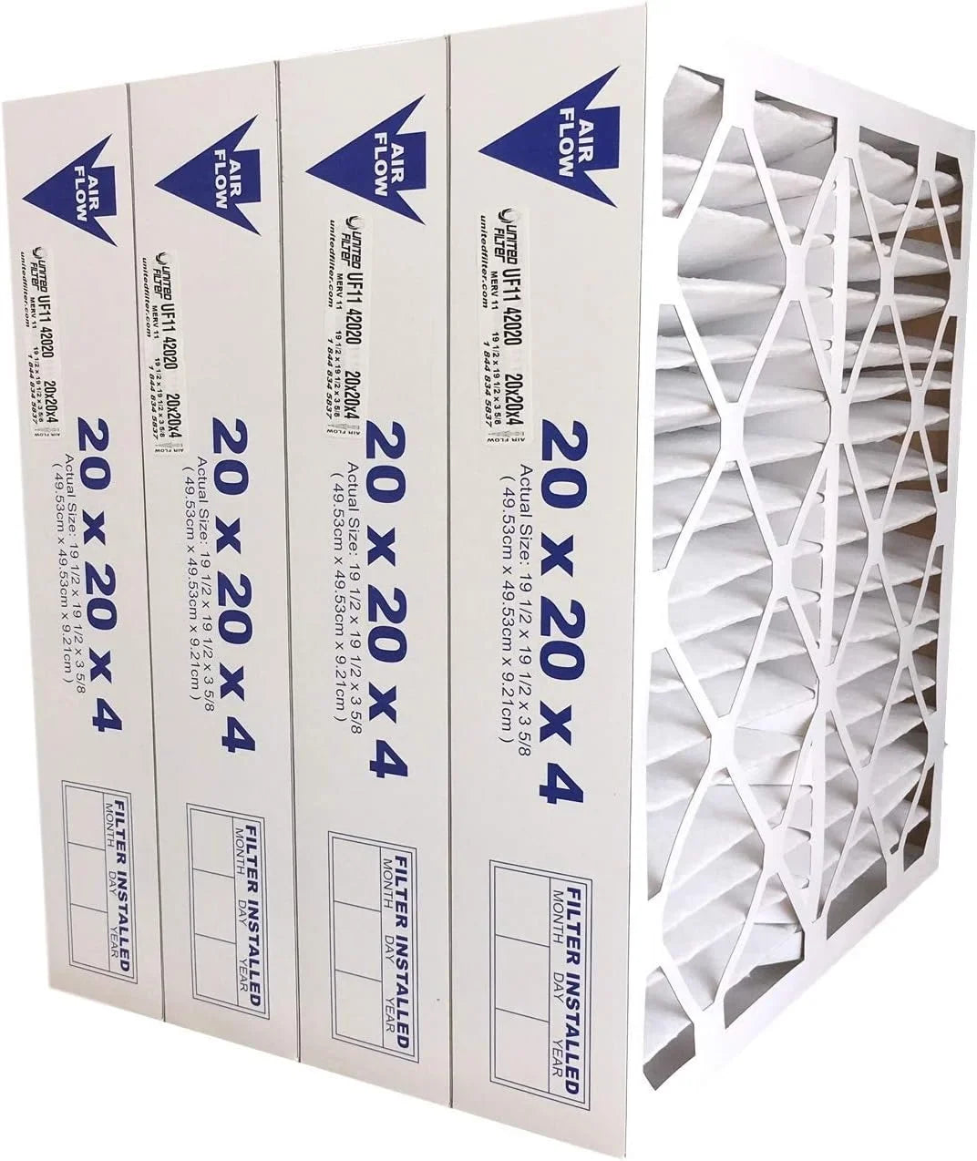 United Filter 20x20x4 MERV 11 Furnace Filters (Case of 4) - HVAC Filters Captures Bacteria, Airborne Dust, Pollen, Mold Spores & Smoke - Replacement Air Filter