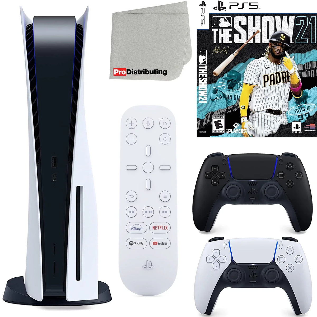 Sony Playstation 5 Disc Version (Sony PS5 Disc) with Midnight Midnight Extra Controller, Media Remote, MLB The Show 21, Accessory Starter Kit and Microfiber Cleaning Cloth Bundle
