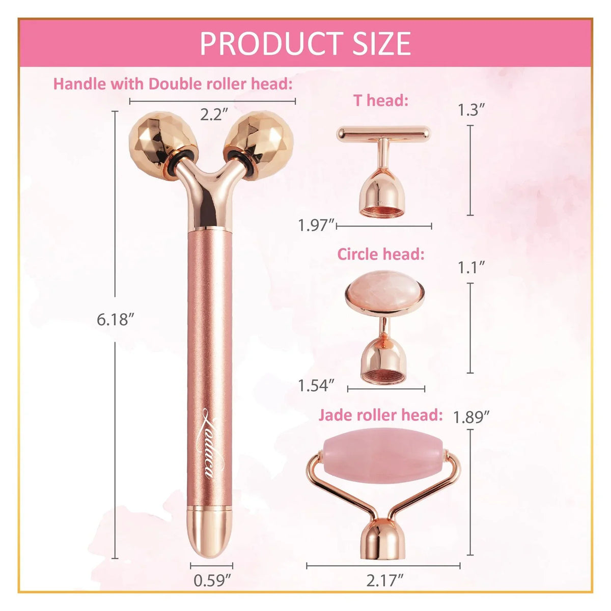 4 in 1 Electric Vibrating Facial Roller & Face Massager Kit, Rose Quartz Jade Rollers for Under Eye & V Lifting Skin Care Beauty Bar