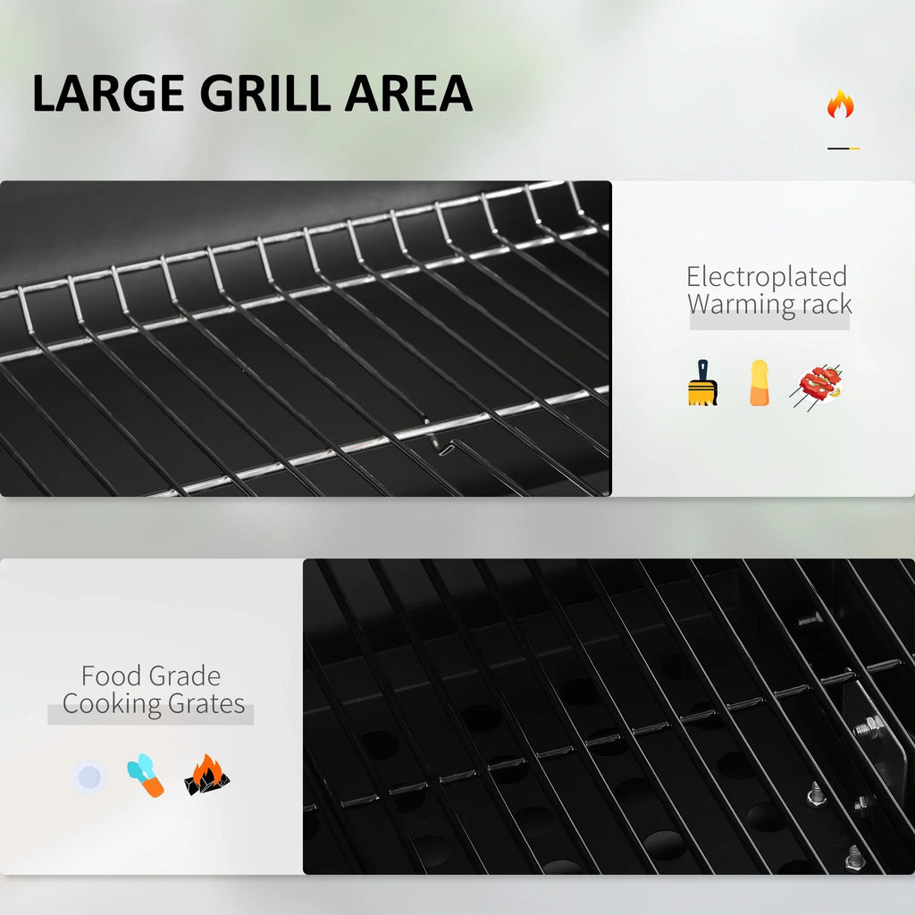 Homiyad Charcoal BBQ Grill, Outdoor Portable Cooker for Camping Or Backyard Picnic with Side Table, Bottom Storage Shelf, Wheels and Handle, Charcoal