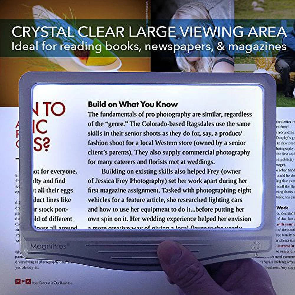 MagniPros 5X Large LED Page Magnifier for Reading & Anti-Glare Lens to Reduce Eye Strain-Perfect for Small Print, Aging Eyes, Low Vision & Seniors