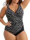 Miraclesuit Women's Plus Swimwear Linked in Colorblock Oceanus V-Neck Soft Cup One Piece Swimsuit, Charcoal 16W