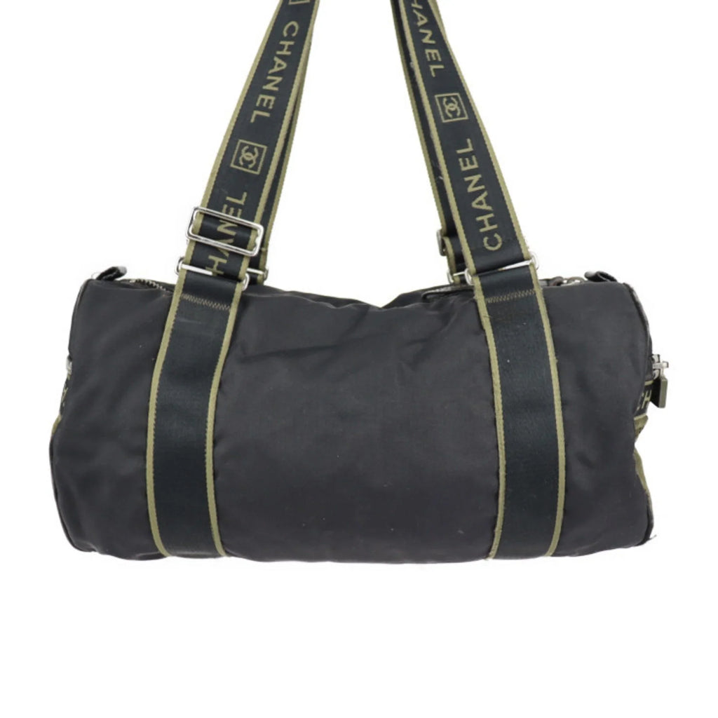 Pre-Owned CHANEL Chanel Sport Line Boston Bag Nylon Canvas Midnight Khaki Green Shoulder Travel Cocomark 10 Series Round Cylindrical (Fair)