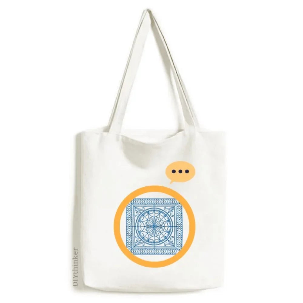 Talavera Style Decorative Blue Pattern Expression Sack Canvas Tote Shoulder Bag