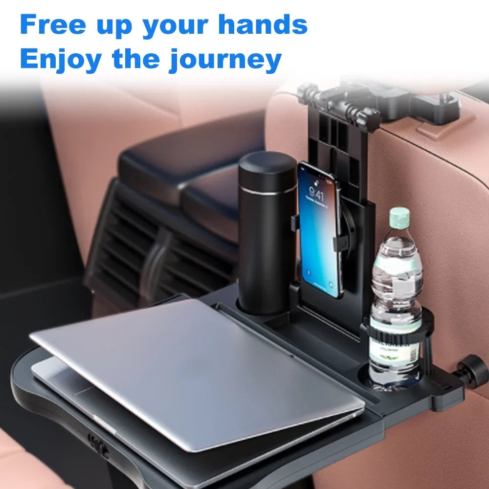 Dcenta Adjustable Car Seat Travel Table Multifunctional Foldable Car Back Seat Food Tray, Car Table with Phone Holder for Working, Writing, Eating Onyx