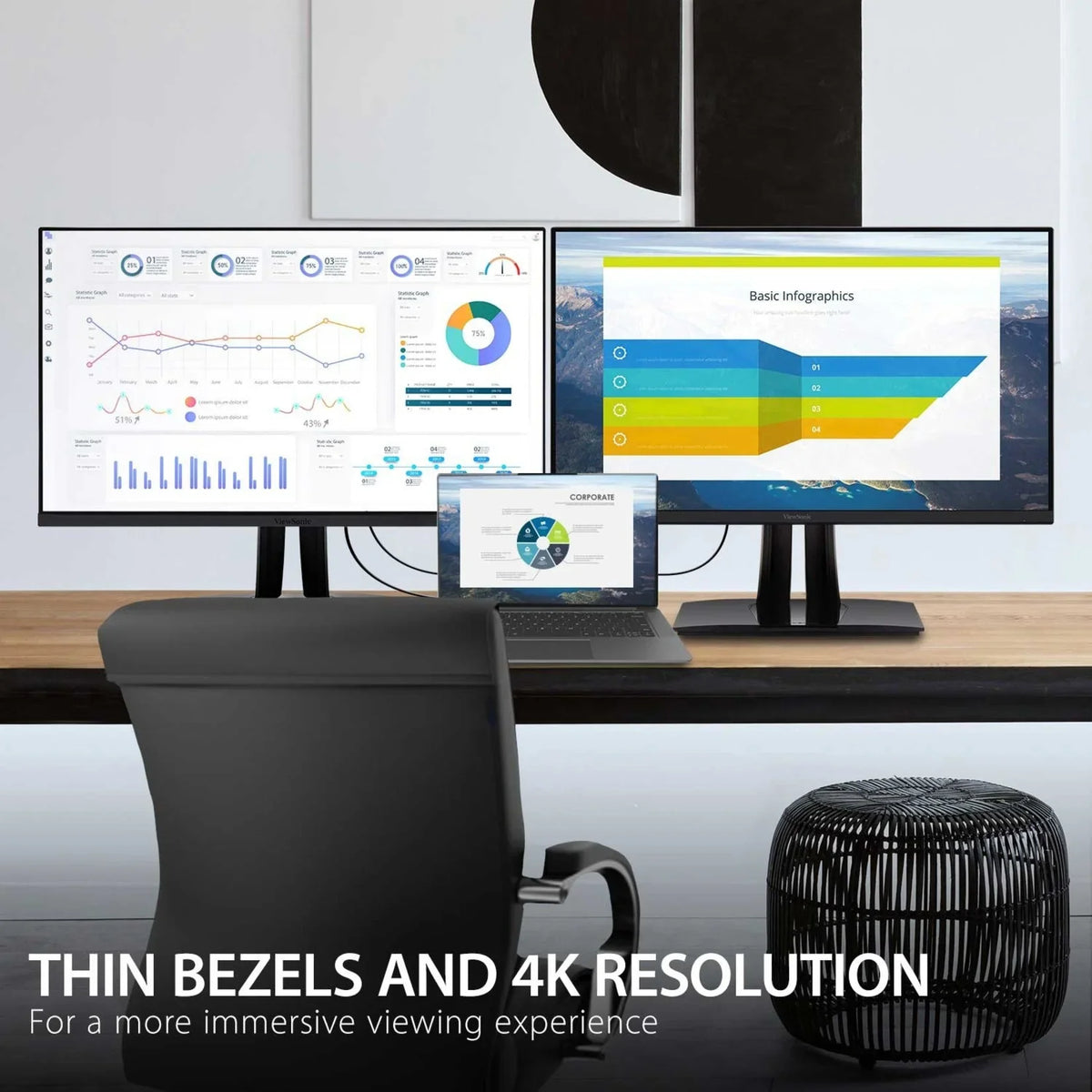 ViewSonic VP3256-4K 32 Unit Premium IPS 4K Ergonomic Monitor with Ultra-Thin Bezels, Color Accuracy, Pantone Validated, HDMI, DisplayPort and USB C for Professional Home and Office